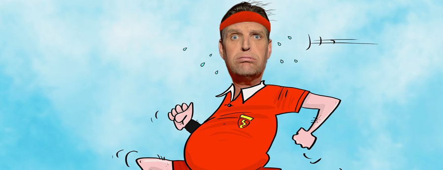 Das Titelbild zeigt Andy Neumeister (Sascha Guth) als Comic beim Joggen.